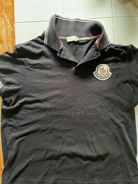 Moncler Black Men's Polo with Contrast Trim and Embroidered Crest